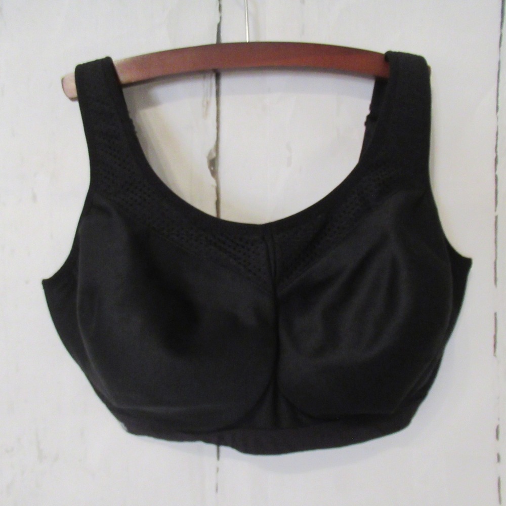 Glamorise Sport Bra 34H Black Wonderwire High Impact Sports Running 9066